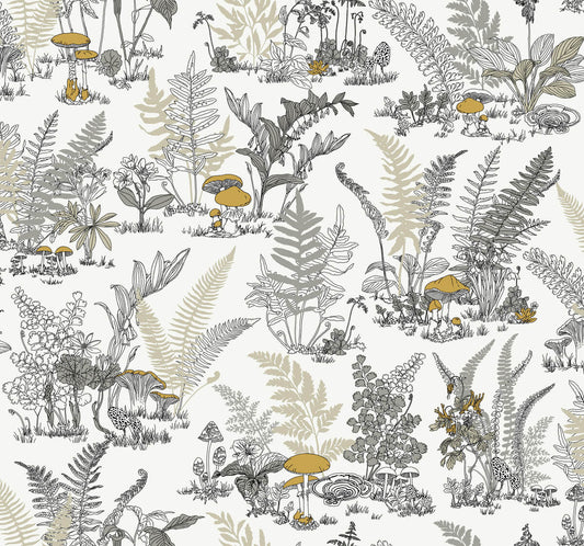 Toile Mushroom Garden Toile Wallpaper