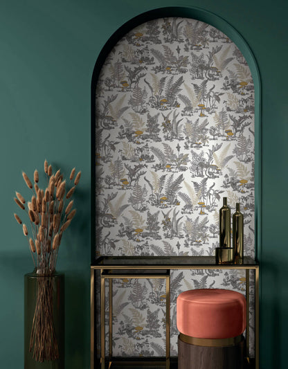 Toile Mushroom Garden Toile Wallpaper