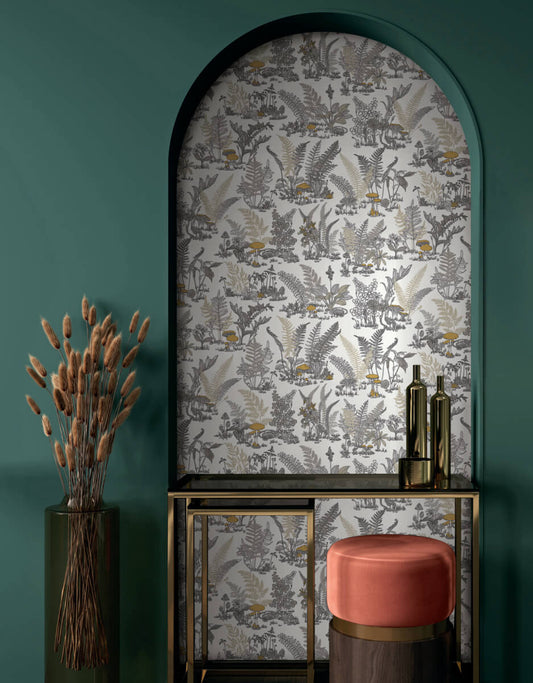 Toile Mushroom Garden Toile Wallpaper