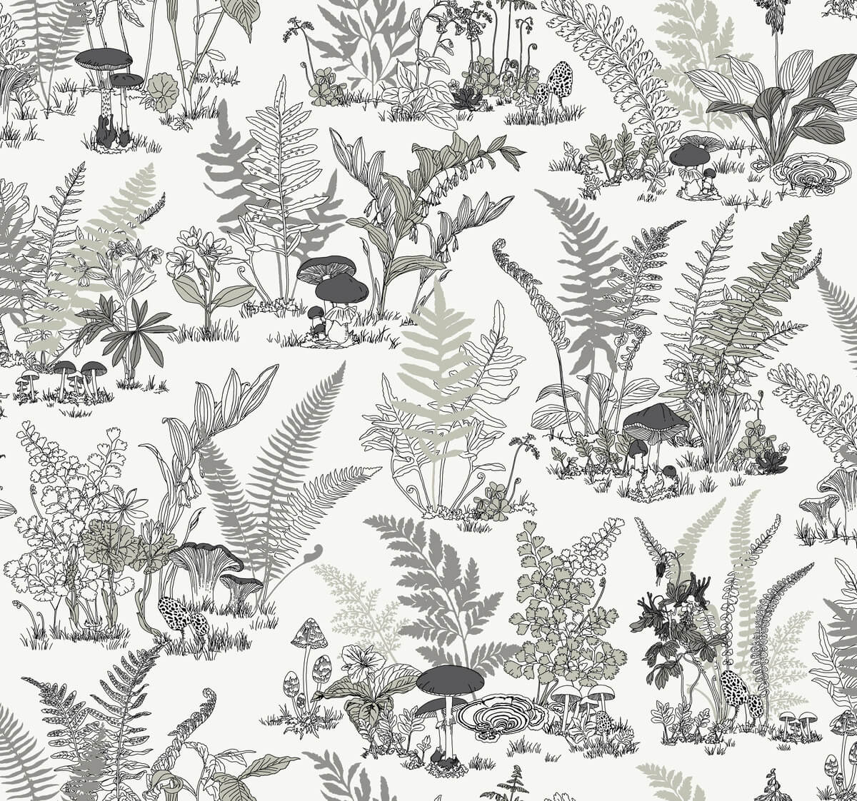 Toile Mushroom Garden Toile Wallpaper
