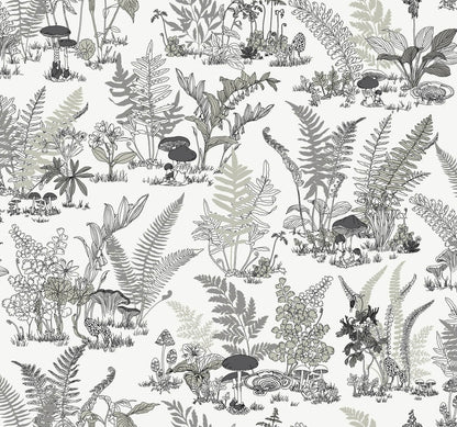 Toile Mushroom Garden Toile Wallpaper