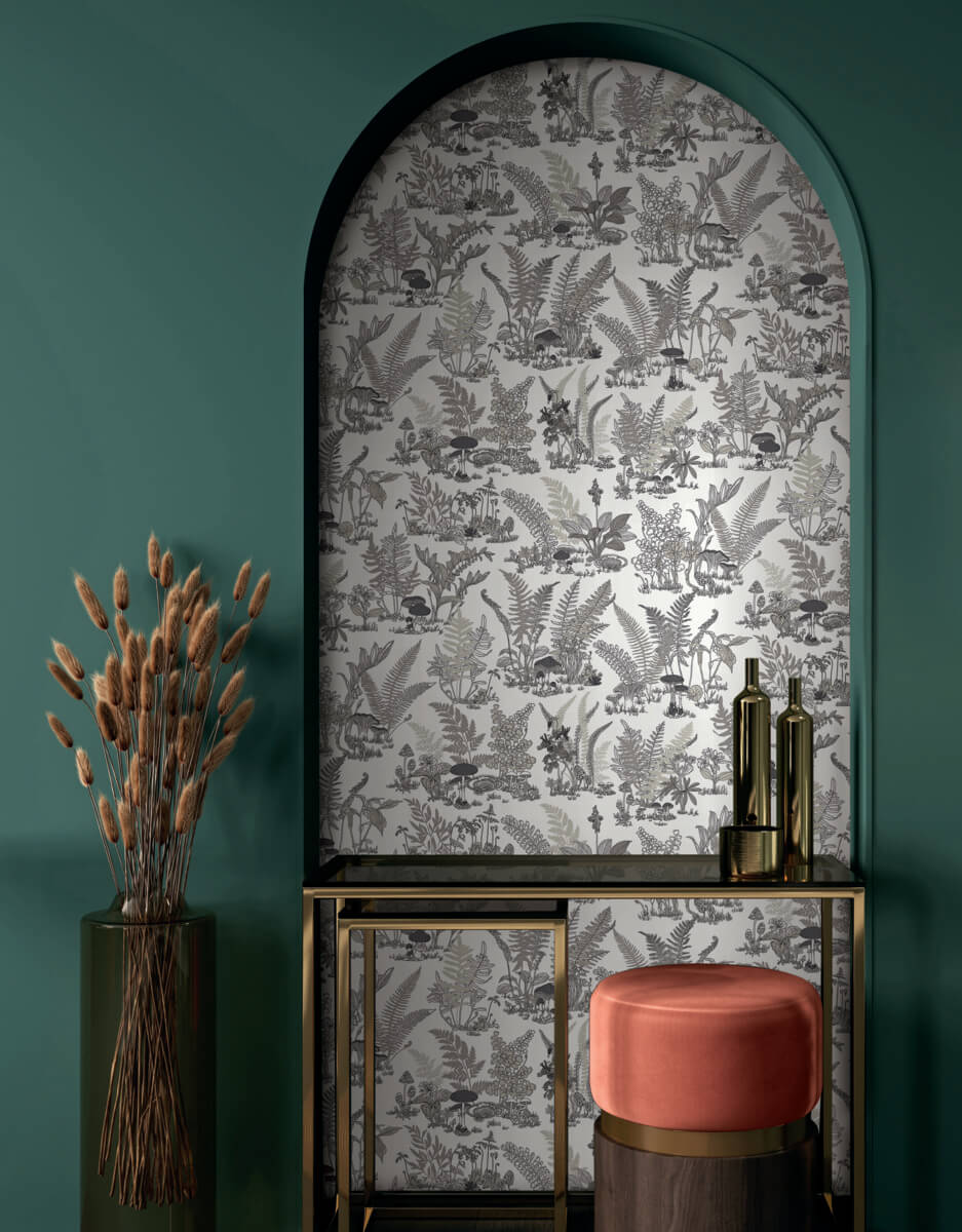 Toile Mushroom Garden Toile Wallpaper