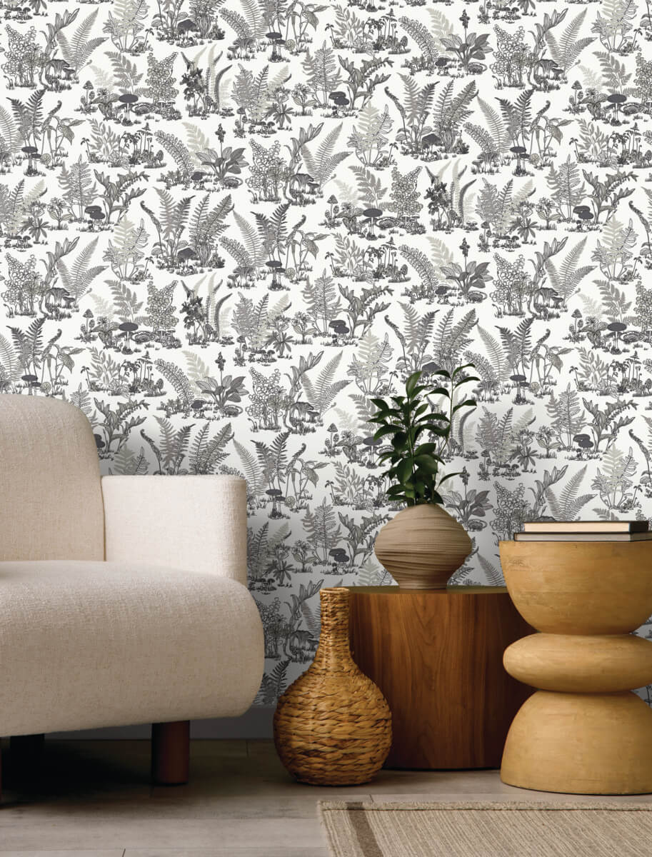 Toile Mushroom Garden Toile Wallpaper