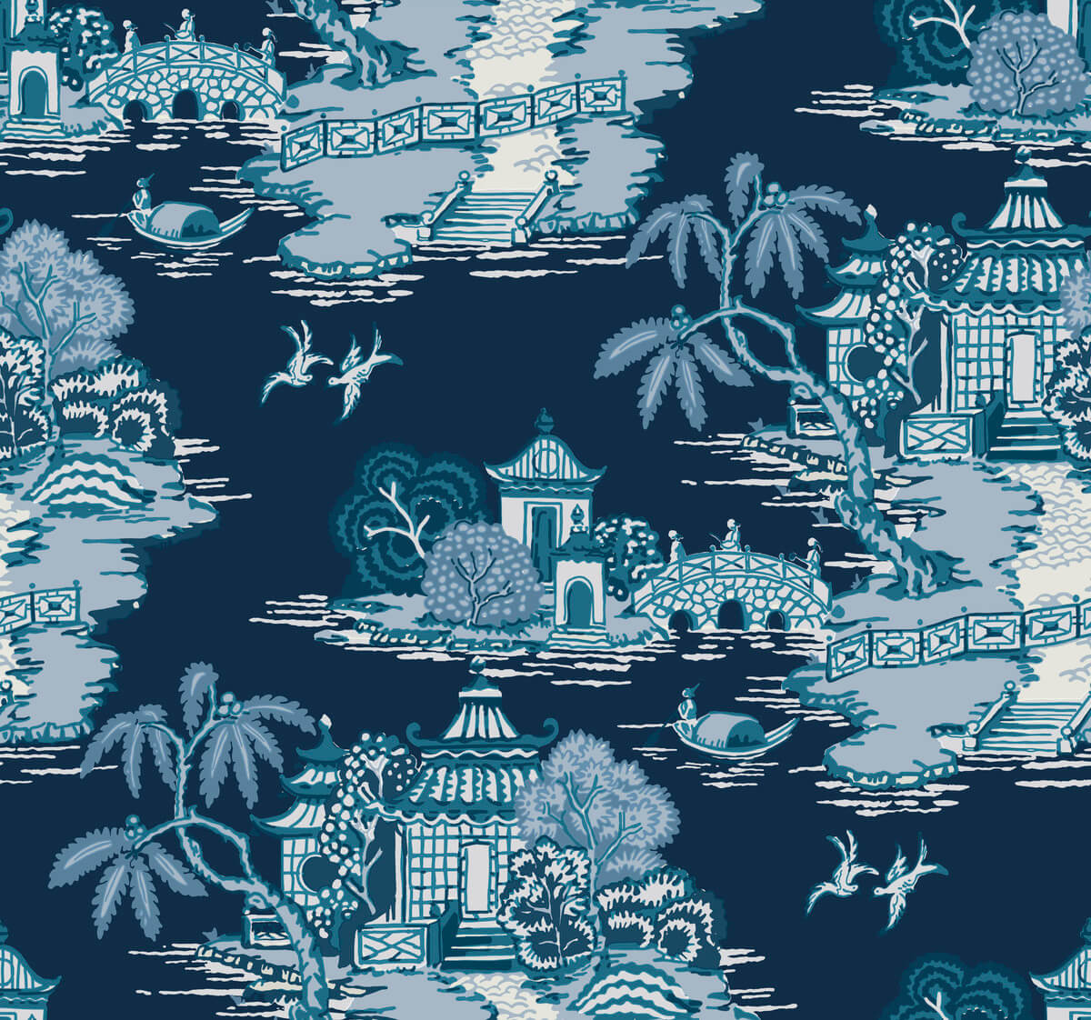 Pagoda And Sampan Scenic Wallpaper