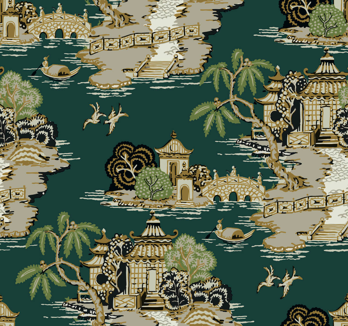 Pagoda And Sampan Scenic Wallpaper