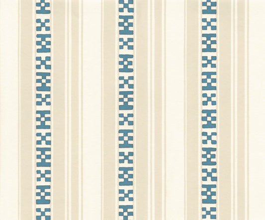 Rayures Broderies Wallpaper by Décors Barbares in Blue & Beige