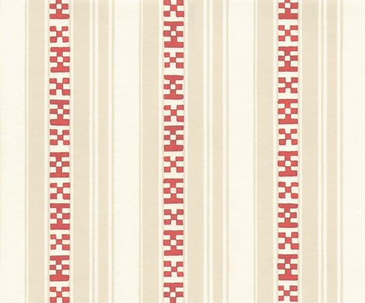 Rayures Broderies Wallpaper by Décors Barbares in Red & Beige