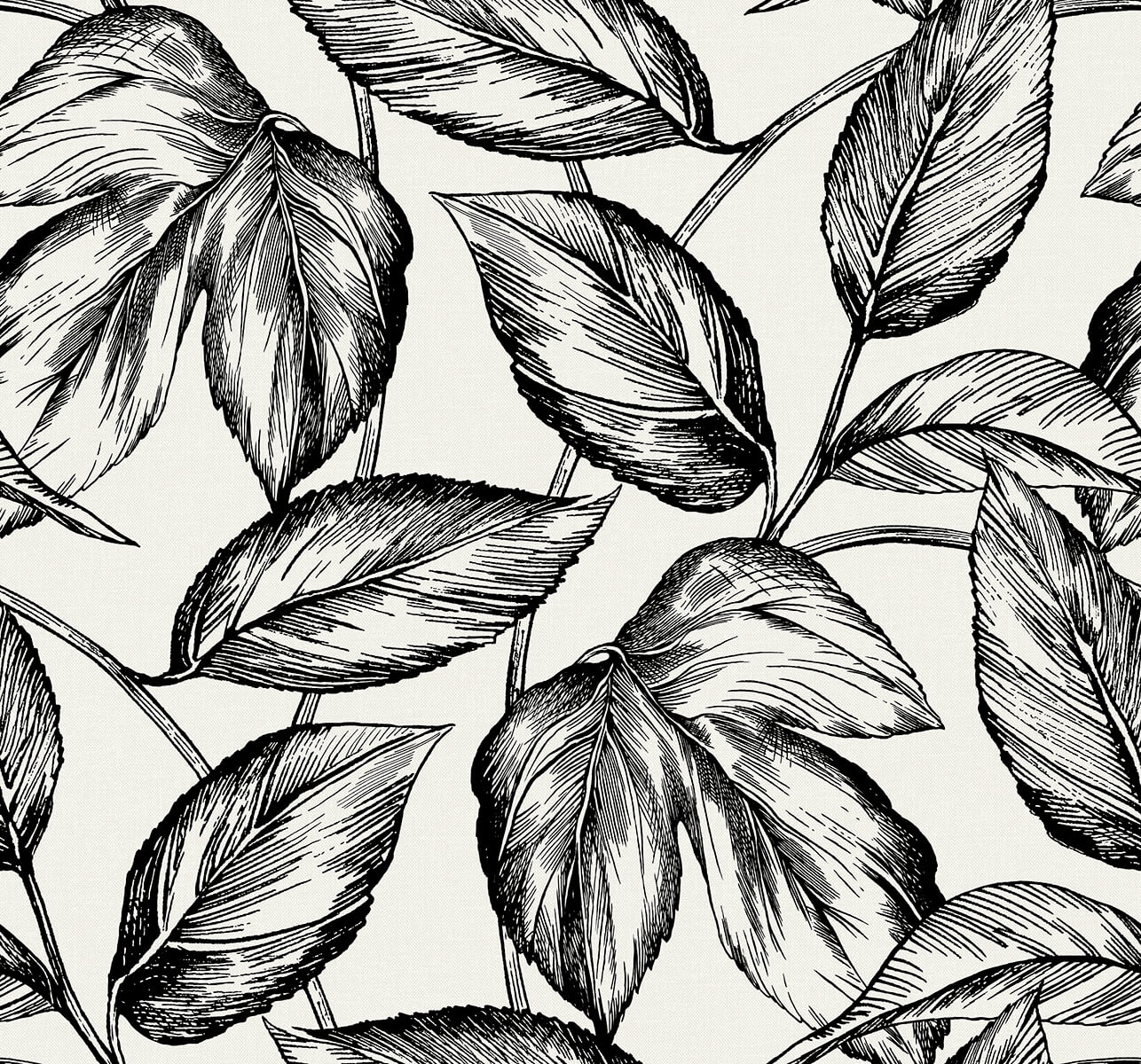 Seabrook Summer House Beckett Sketched Leaves Wallpaper - Volcanic Black