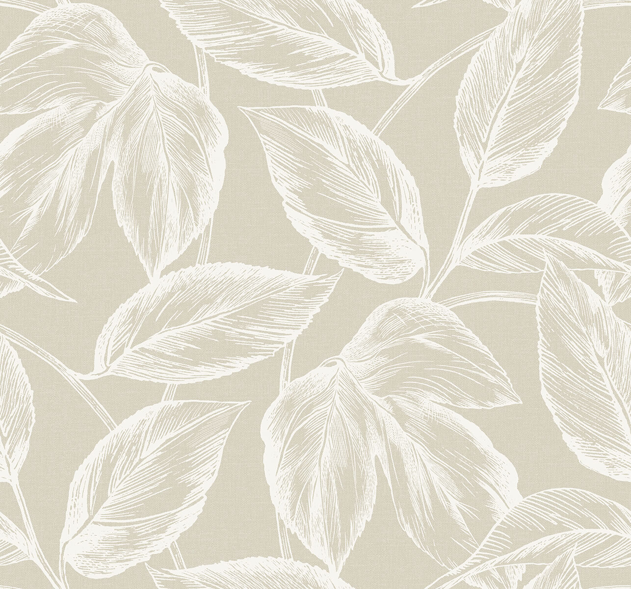 Seabrook Summer House Beckett Sketched Leaves Wallpaper - Oat