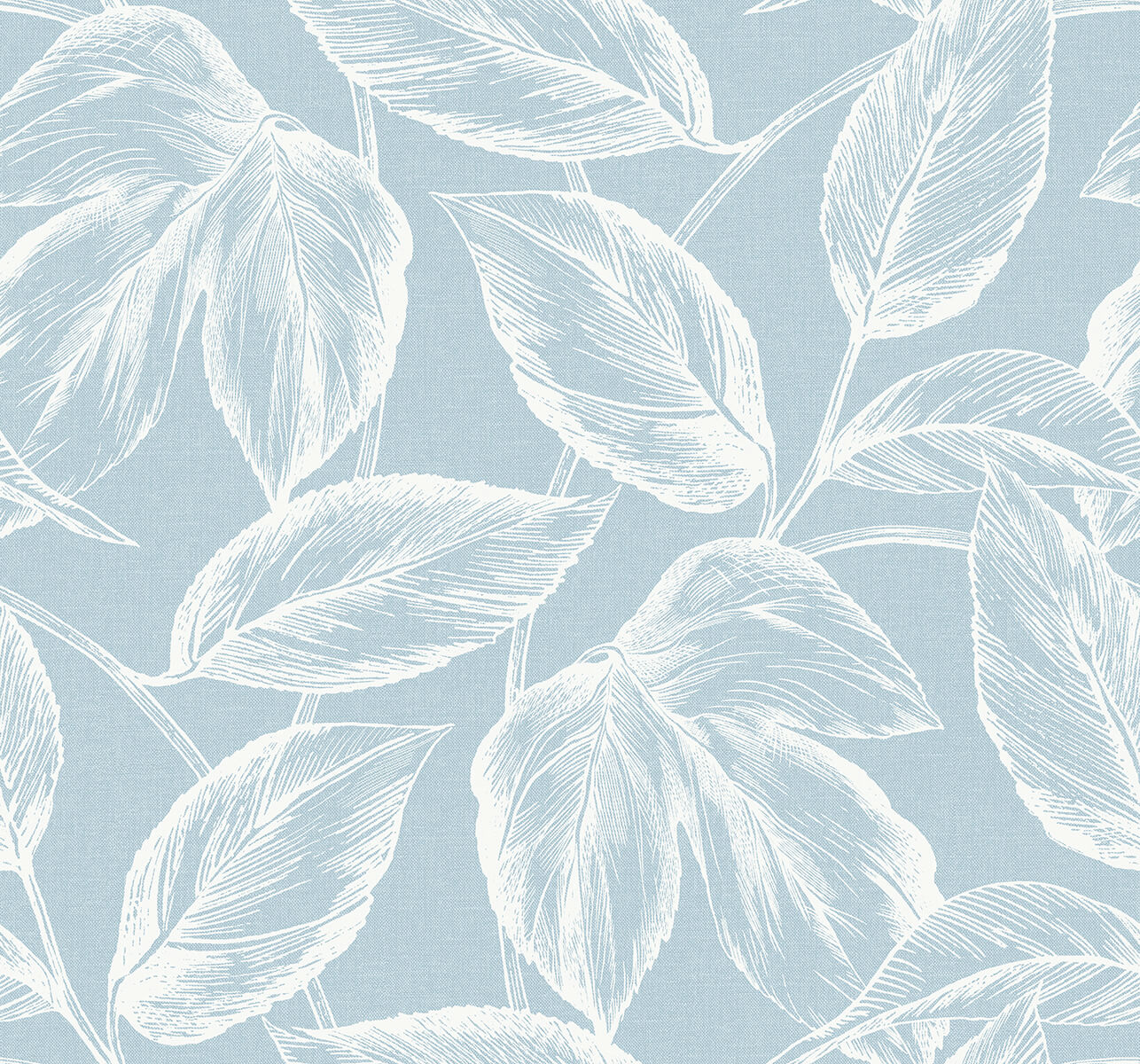 Seabrook Summer House Beckett Sketched Leaves Wallpaper - Baby Blue