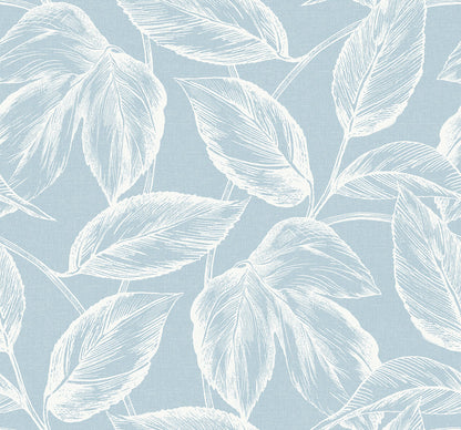 Seabrook Summer House Beckett Sketched Leaves Wallpaper - Baby Blue