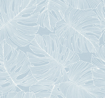 Seabrook Summer House Tarra Monstera Leaf Wallpaper - Early Sky