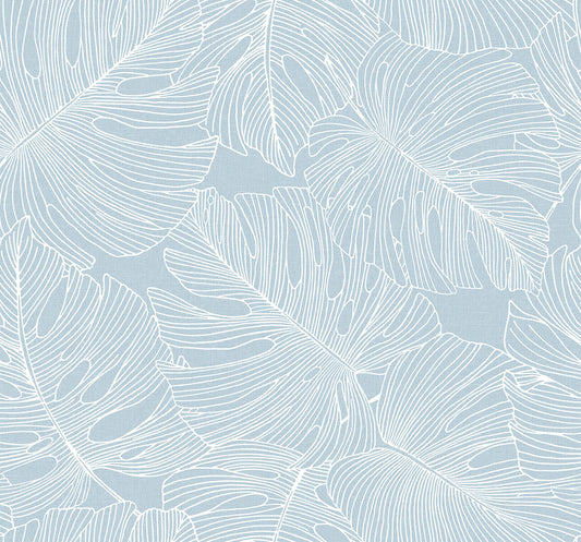 Seabrook Summer House Tarra Monstera Leaf Wallpaper - Early Sky