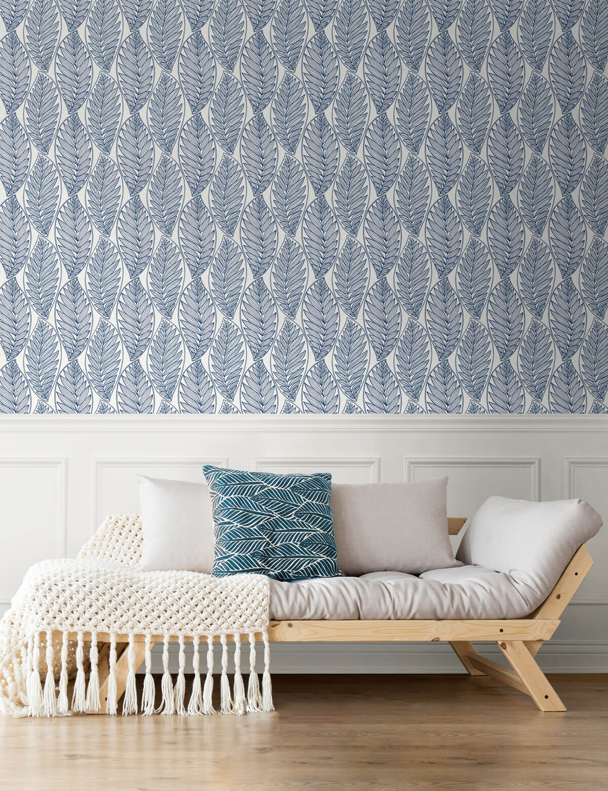 Seabrook Summer House Kira Leaf Husk Wallpaper - Blue Suede