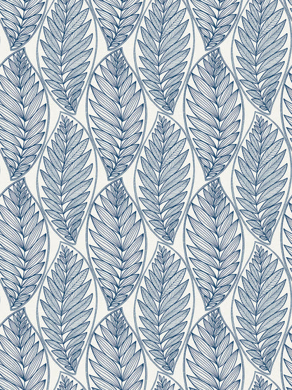 Seabrook Summer House Kira Leaf Husk Wallpaper - Blue Suede