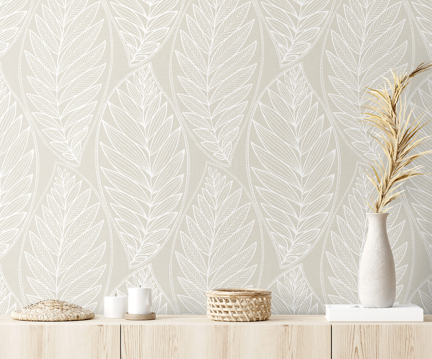 Seabrook Summer House Kira Leaf Husk Wallpaper - Pebble
