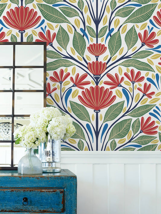Seabrook Summer House Carmela Folk Floral Wallpaper - Primaries