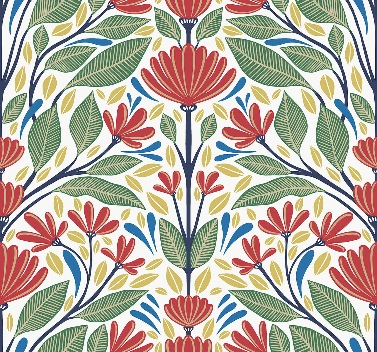 Seabrook Summer House Carmela Folk Floral Wallpaper - Primaries