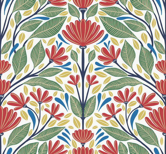 Seabrook Summer House Carmela Folk Floral Wallpaper - Primaries