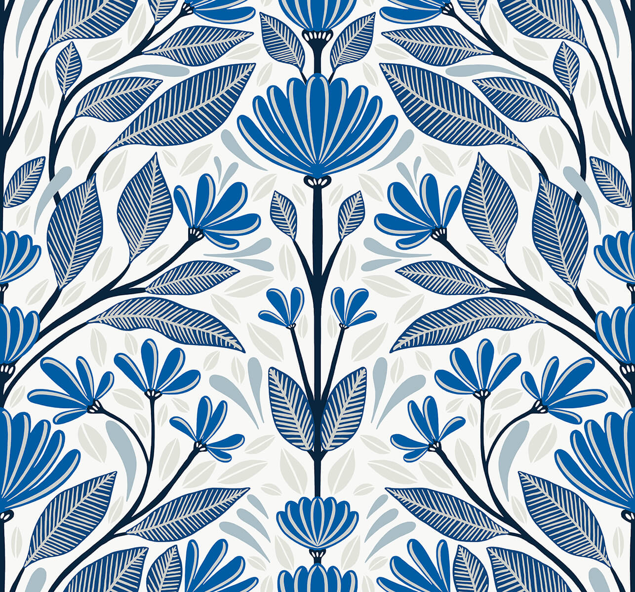 Seabrook Summer House Carmela Folk Floral Wallpaper - True Blue