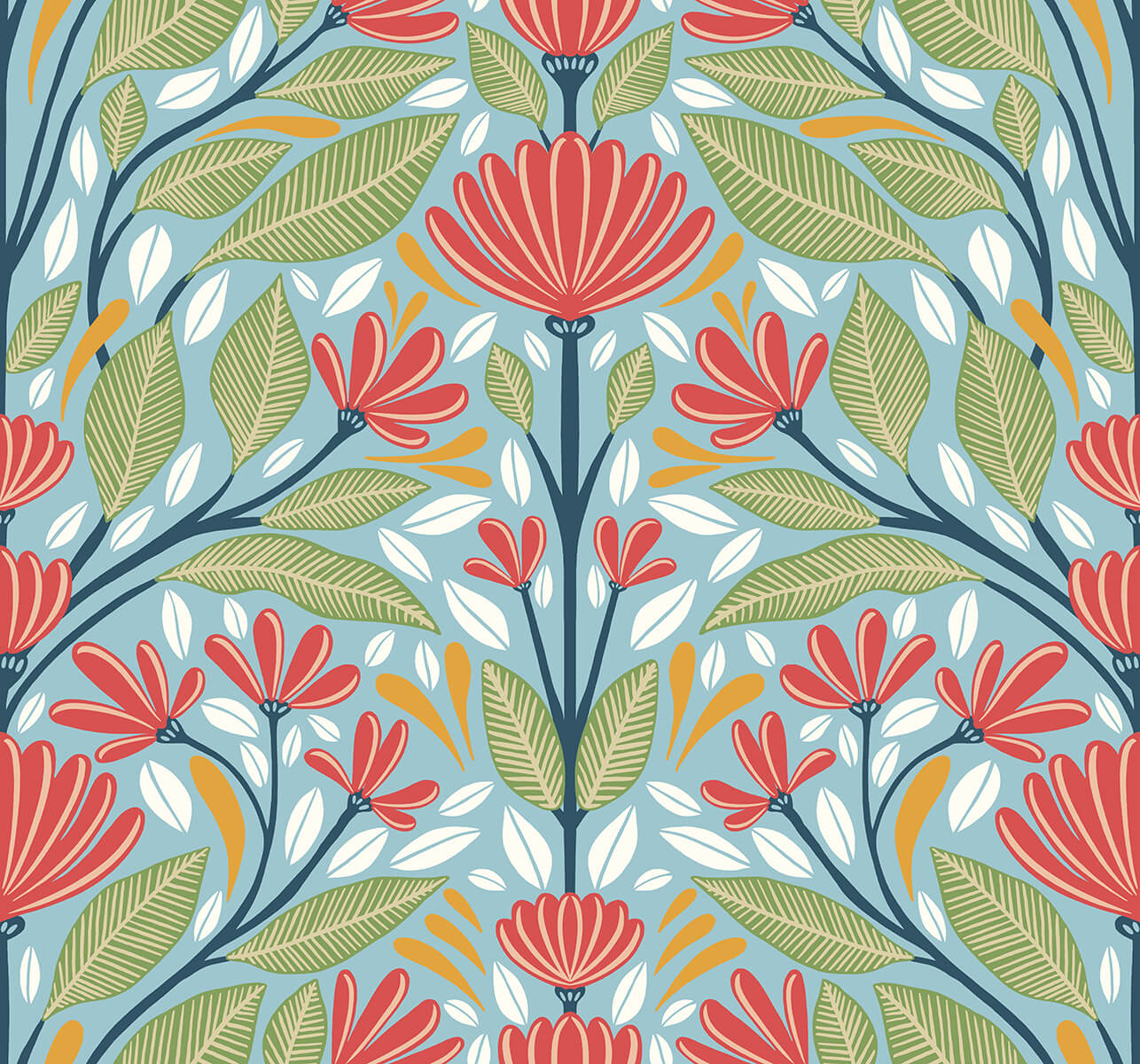 Seabrook Summer House Carmela Folk Floral Wallpaper - Summer Garden