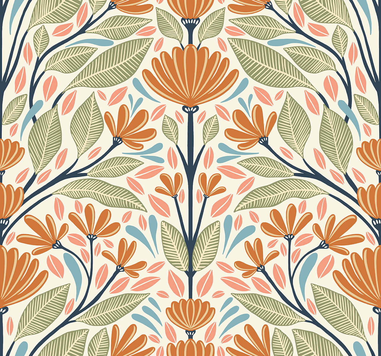Seabrook Summer House Carmela Folk Floral Wallpaper - Summer Ends