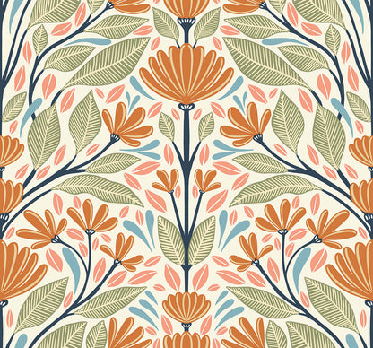 Seabrook Summer House Carmela Folk Floral Wallpaper - Summer Ends