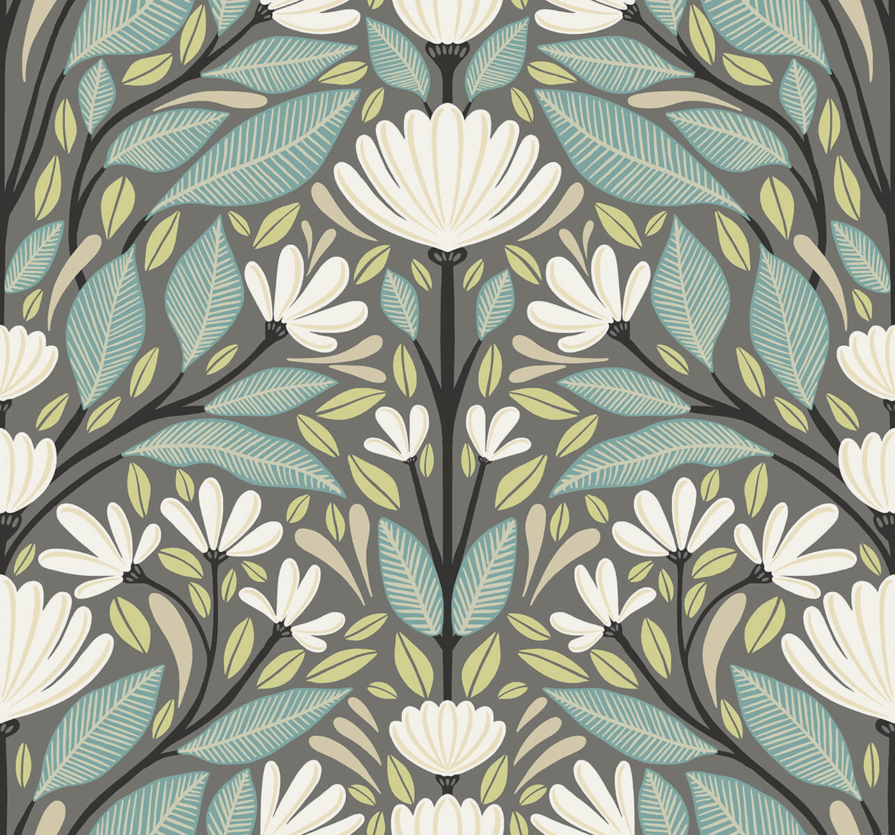 Seabrook Summer House Carmela Folk Floral Wallpaper - Spirit Grey