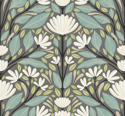 Seabrook Summer House Carmela Folk Floral Wallpaper - Spirit Grey