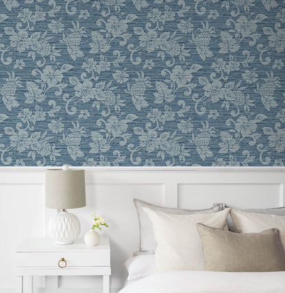 Seabrook Summer House Juno Island Floral Wallpaper - Bay Blue