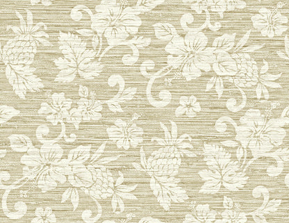 Seabrook Summer House Juno Island Floral Wallpaper - Saddle Tan