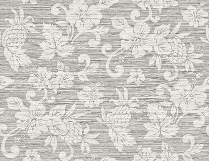 Seabrook Summer House Juno Island Floral Wallpaper - Half Moon Grey