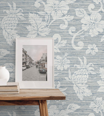 Seabrook Summer House Juno Island Floral Wallpaper - Fantasy Blue