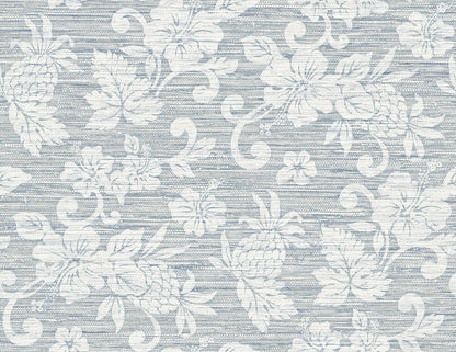Seabrook Summer House Juno Island Floral Wallpaper - Fantasy Blue