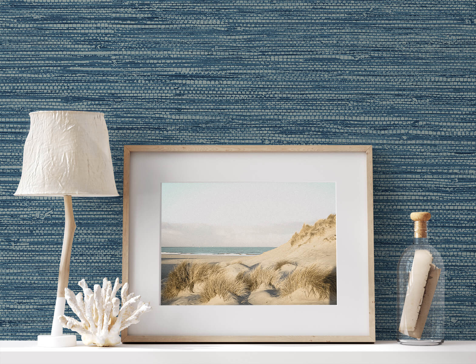 Seabrook Summer House Isla Faux Jute Wallpaper - Bay Blue