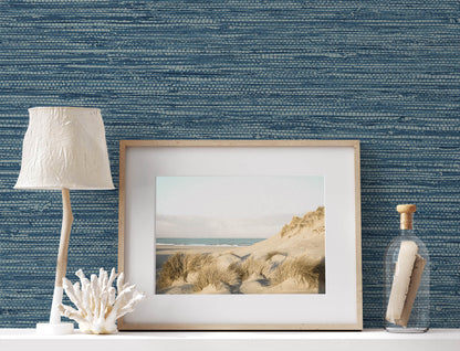 Seabrook Summer House Isla Faux Jute Wallpaper - Bay Blue