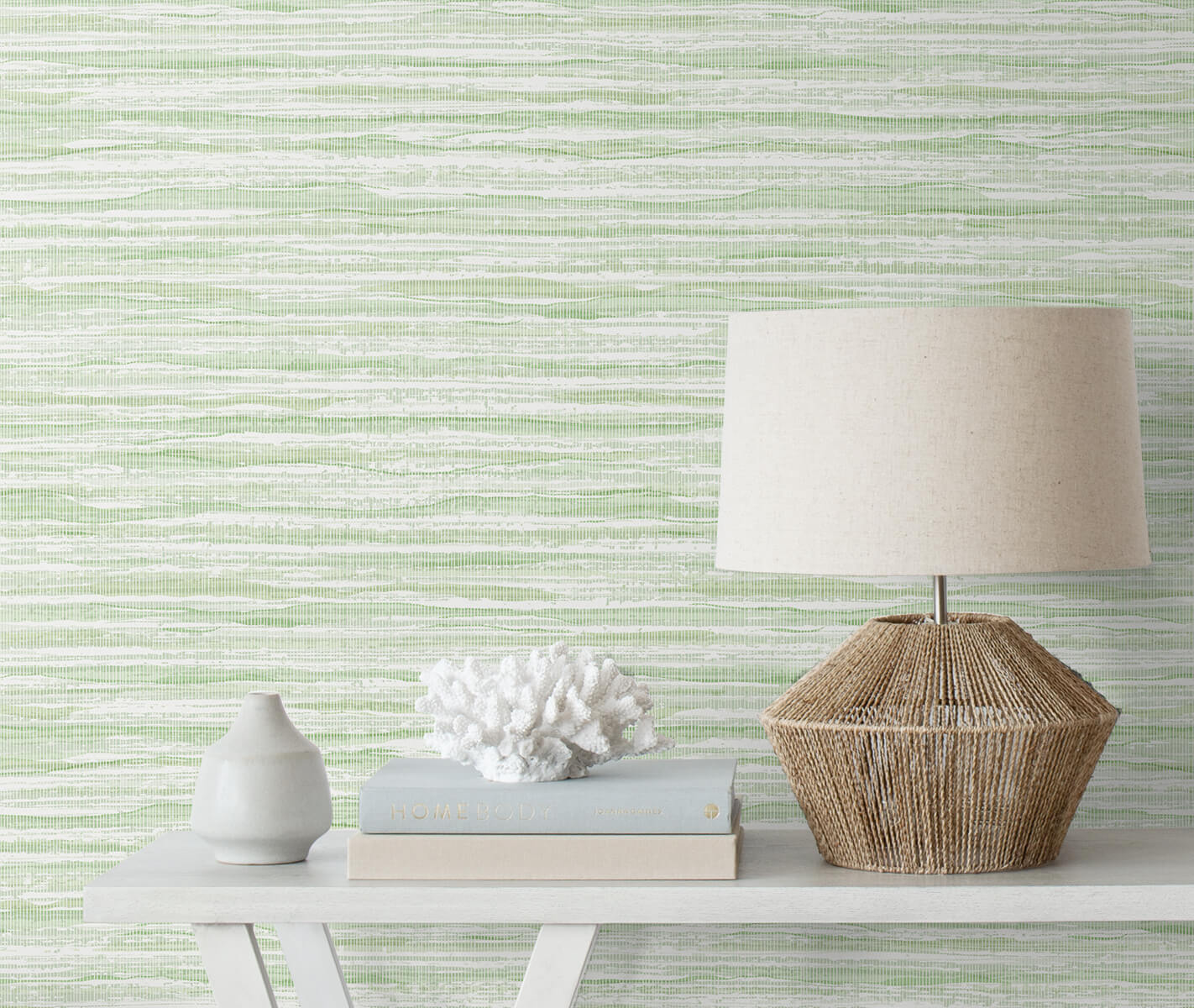 Seabrook Summer House Faux Stringcloth Wallpaper - Baby Lettuce