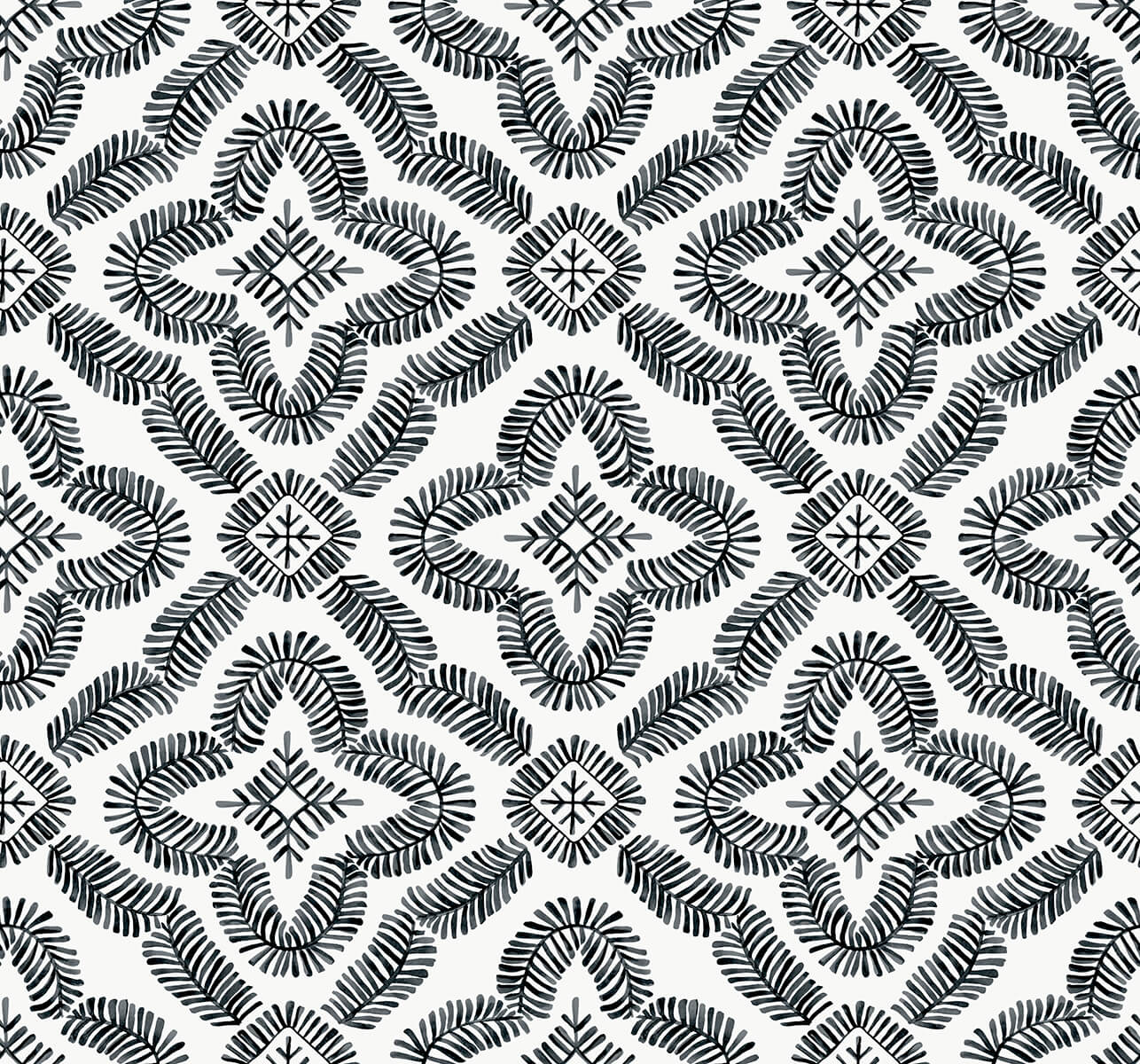 Seabrook Summer House Talia Botanical Medallion Wallpaper - Black & White
