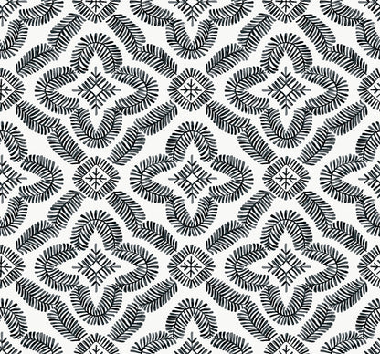 Seabrook Summer House Talia Botanical Medallion Wallpaper - Black & White
