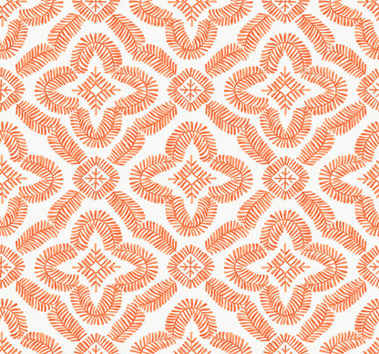 Seabrook Summer House Talia Botanical Medallion Wallpaper - Salmon