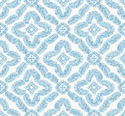 Seabrook Summer House Talia Botanical Medallion Wallpaper - Breezy Blue