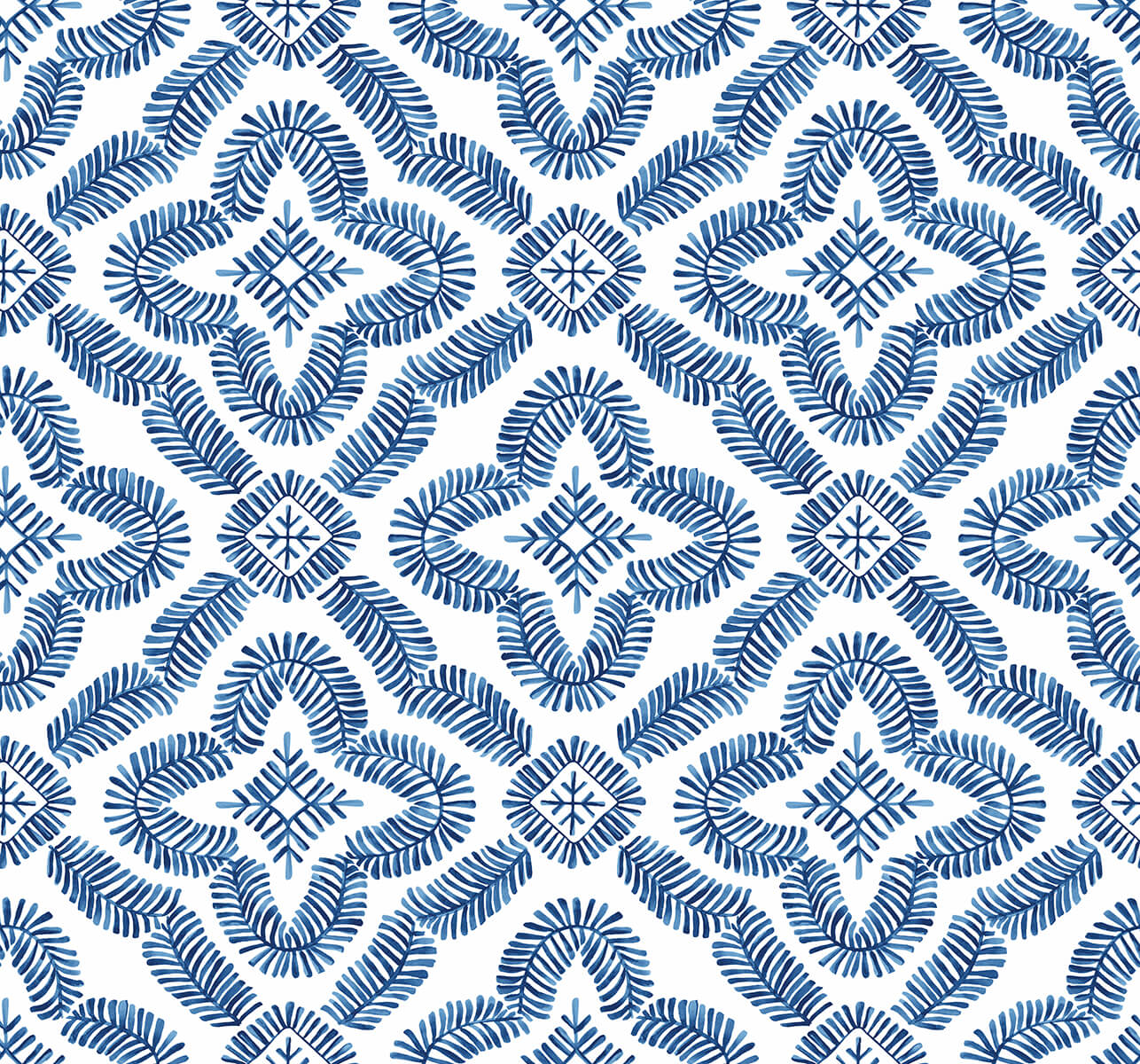 Seabrook Summer House Talia Botanical Medallion Wallpaper - Cottage Blue