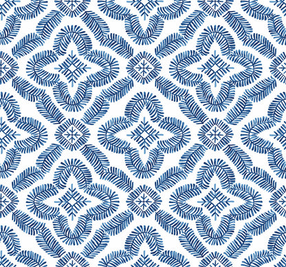 Seabrook Summer House Talia Botanical Medallion Wallpaper - Cottage Blue