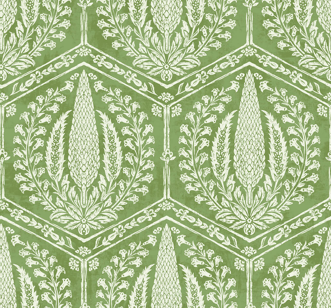 Seabrook Summer House Cyrus Harvest Wallpaper - Courtyard Green