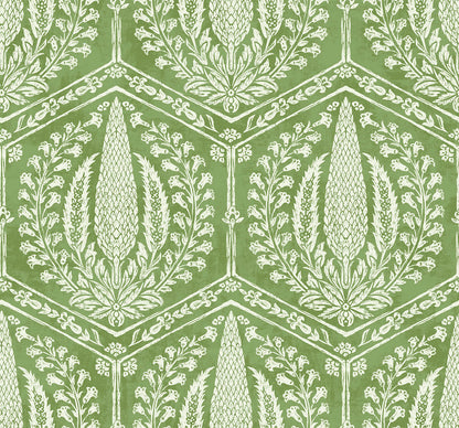 Seabrook Summer House Cyrus Harvest Wallpaper - Courtyard Green