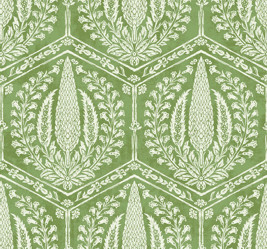 Seabrook Summer House Cyrus Harvest Wallpaper - Courtyard Green