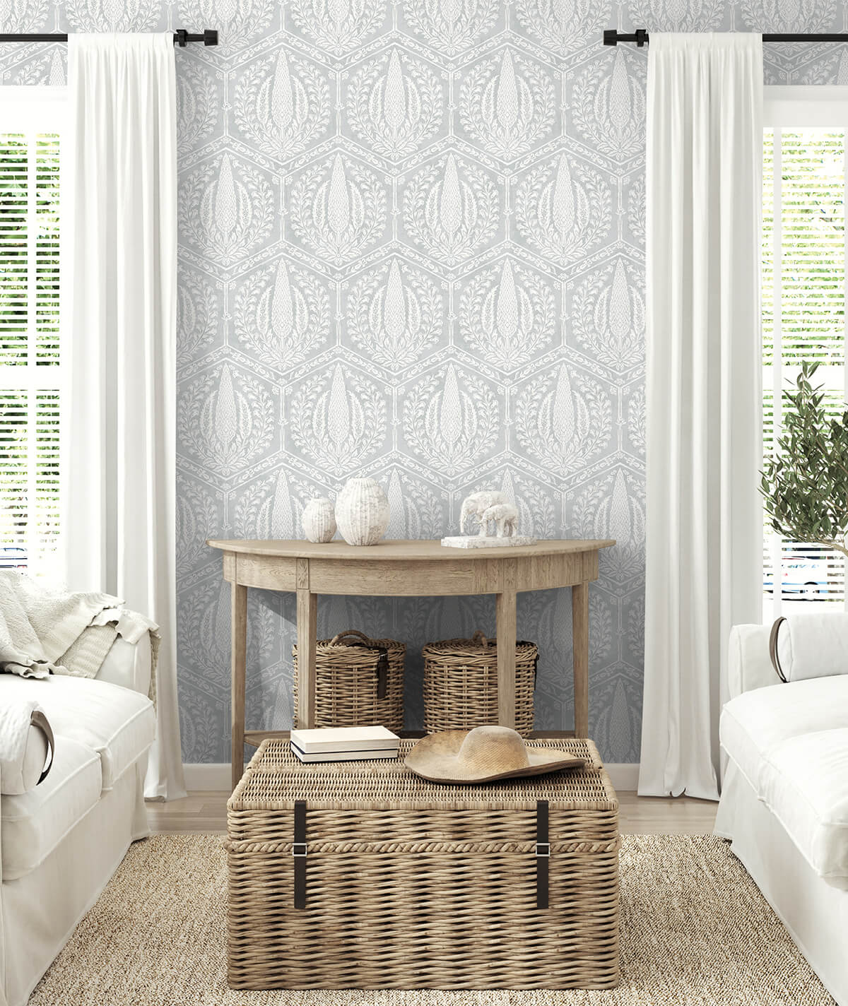 Seabrook Summer House Cyrus Harvest Wallpaper - Horizon Grey