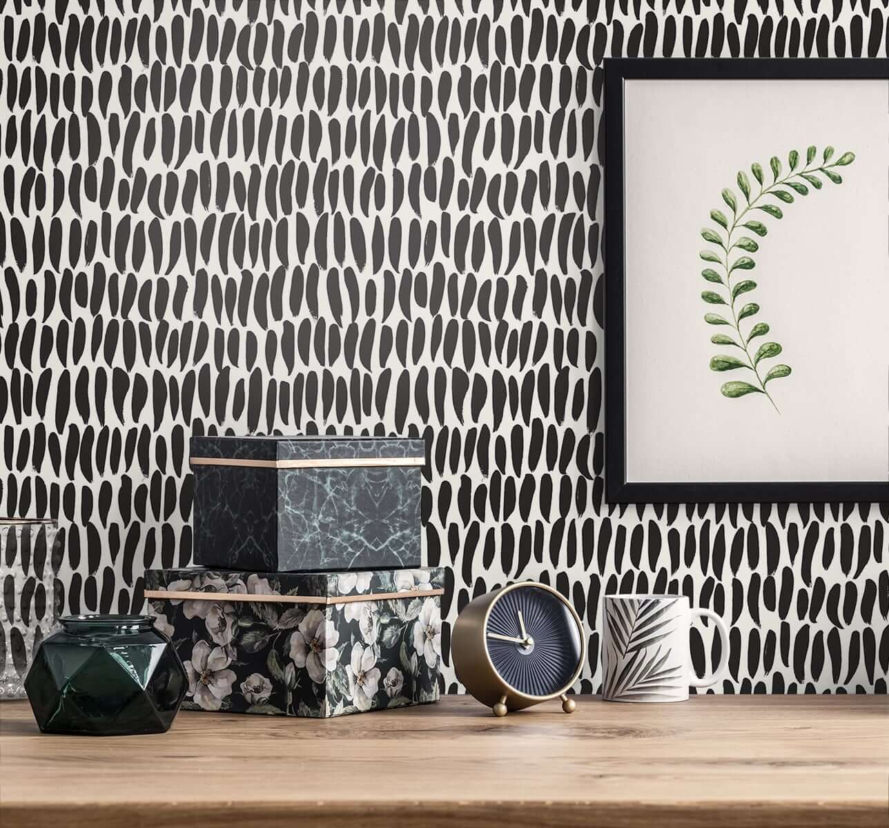Seabrook The Simple Life Brushwork Wallpaper - Black & White