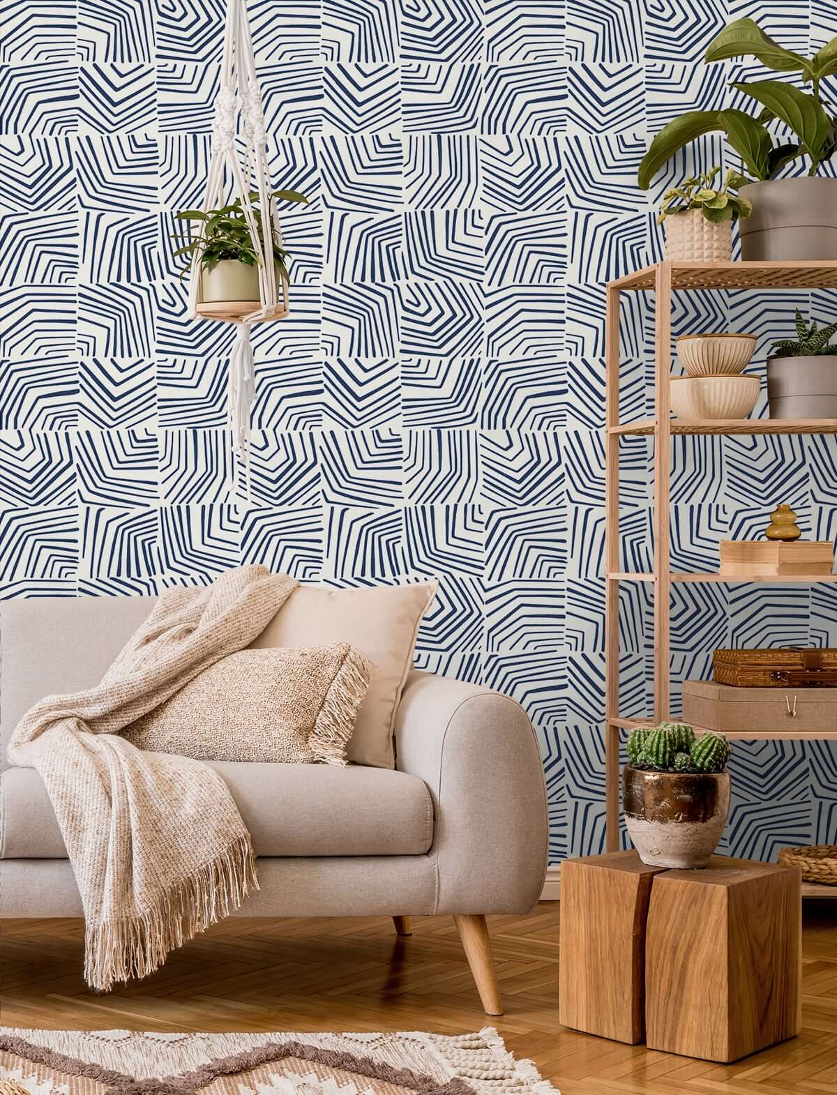 Seabrook The Simple Life Linework Maze Wallpaper - Imperial Blue