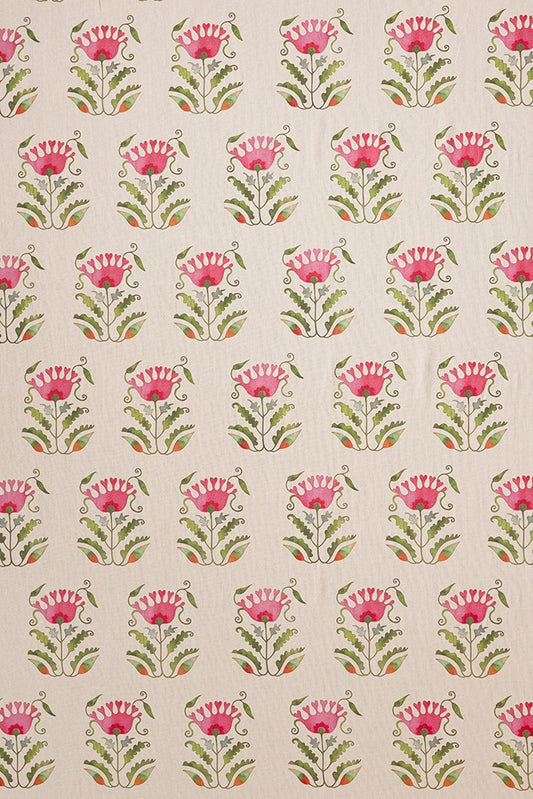 Suzani Flower Fabric by James Malone in Green (01)